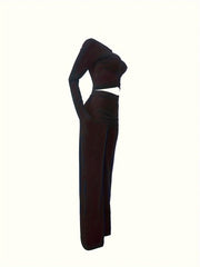 Solid Long Sleeve Ruched Top & Pants Set
