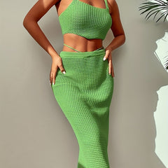 Waffle Print Tank Top & Bodycon Skirt Set