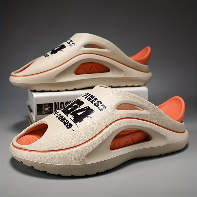 Men's Letter Print Platform Slides Non Slip Comfortable