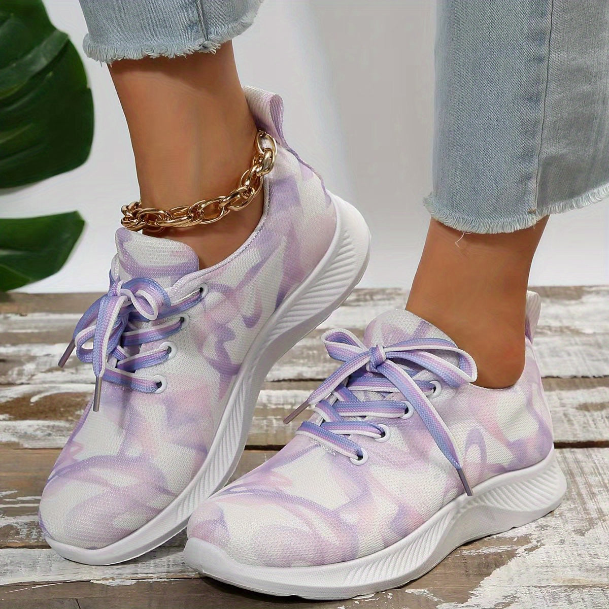 Women's Ink Print Running Shoes Breathable Lace Up Sneakers