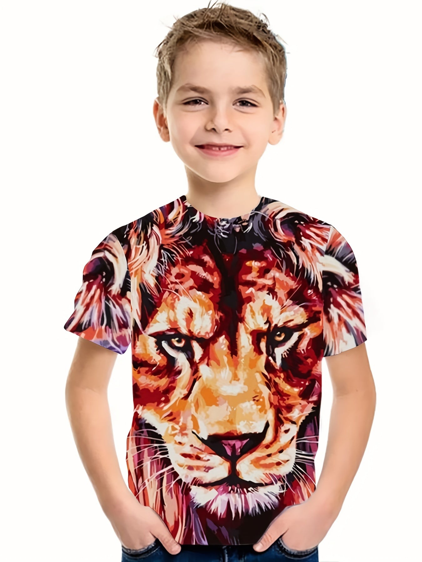 Boy's Lion Graphic T shirt Casual Breathable Tee For Summer