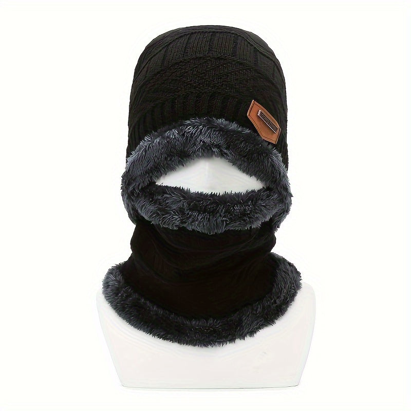 Men's Knit Beanie & Scarf Set - Warm Winter Ear Protection Hat
