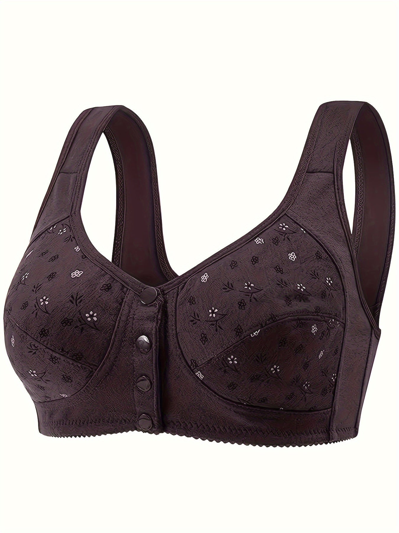 Floral Print Wireless Bra with Front Buckle Closure
