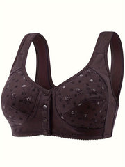 Floral Print Wireless Bra with Front Buckle Closure