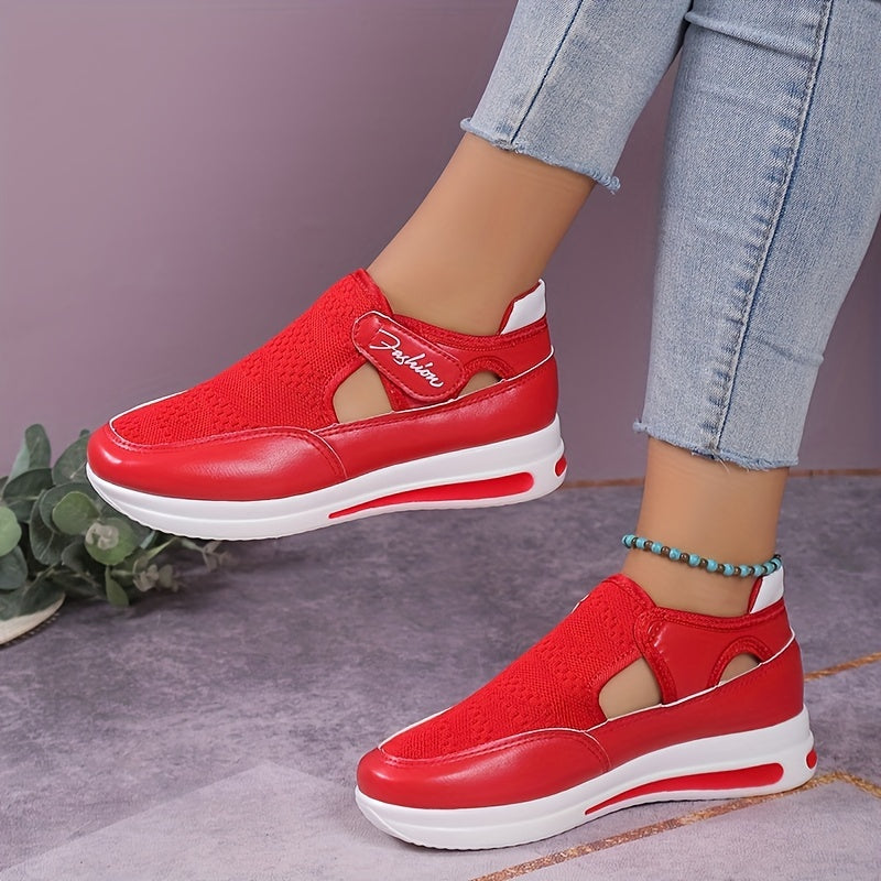 Women's Hook & Loop Sports Shoes Breathable Cut out Chunky Shoes