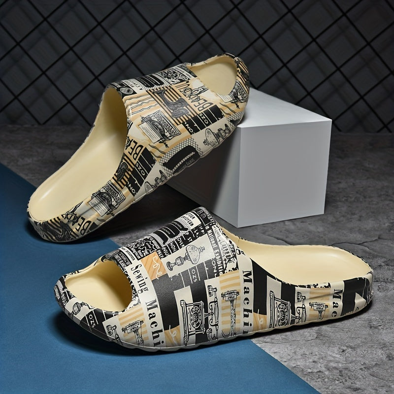 Men's Vintage Graphic Print Slip On Slides Casual Outdoor Slippers