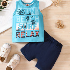 Beach Scenery Tank Top & Shorts Set for Boys