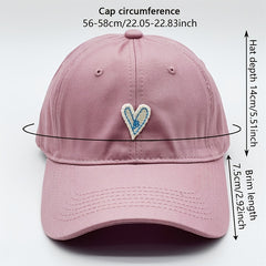 Peach Heart Patch Baseball Cap Solid Casual Sun Hat Adjustable Golf Dad Hats