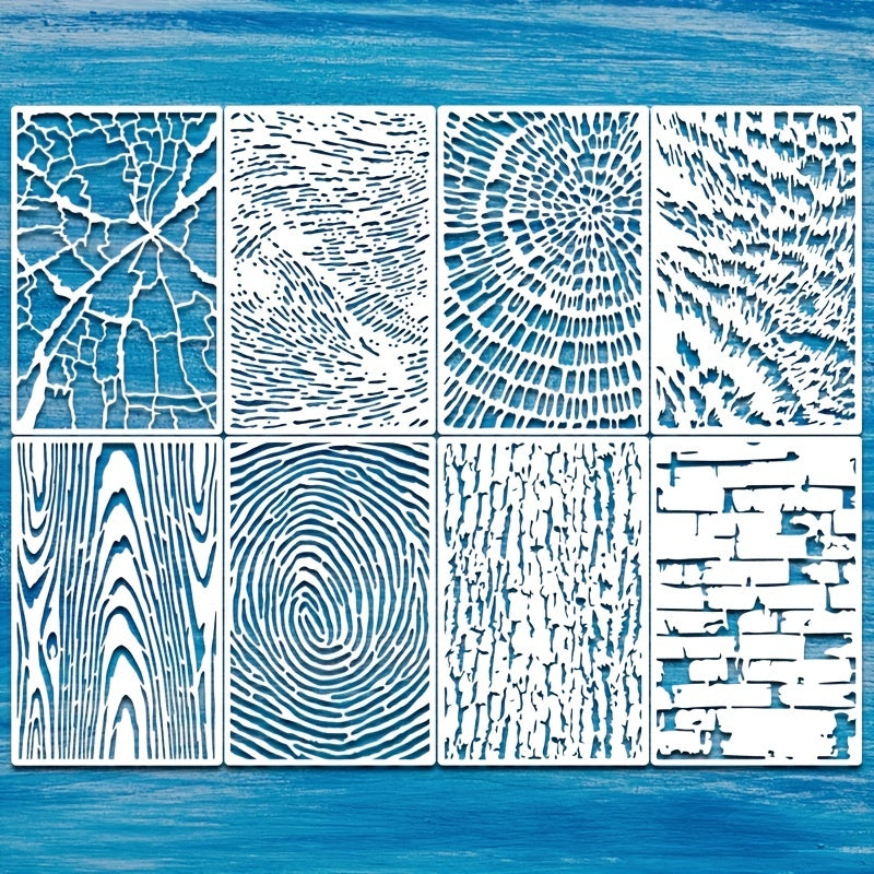 8pcs Abstract Texture Stencils For Painting Wood Grain Crackle Marble Bricks