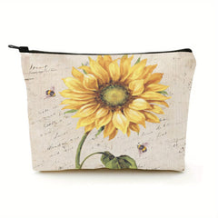 Sunflower Vintage Makeup Bag Organizer Zipper Cosmetic Pouch for Women