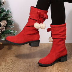 Women's Bowknot Ankle Boots Block Heel Suedette Shoes