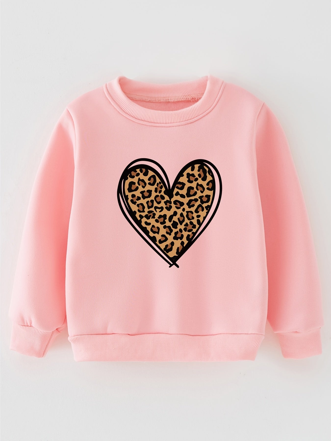 Girls Leopard Heart Print Pullover Sweatshirt Kids Clothes