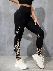 High Waist Letter Print Leggings with Mesh Pockets