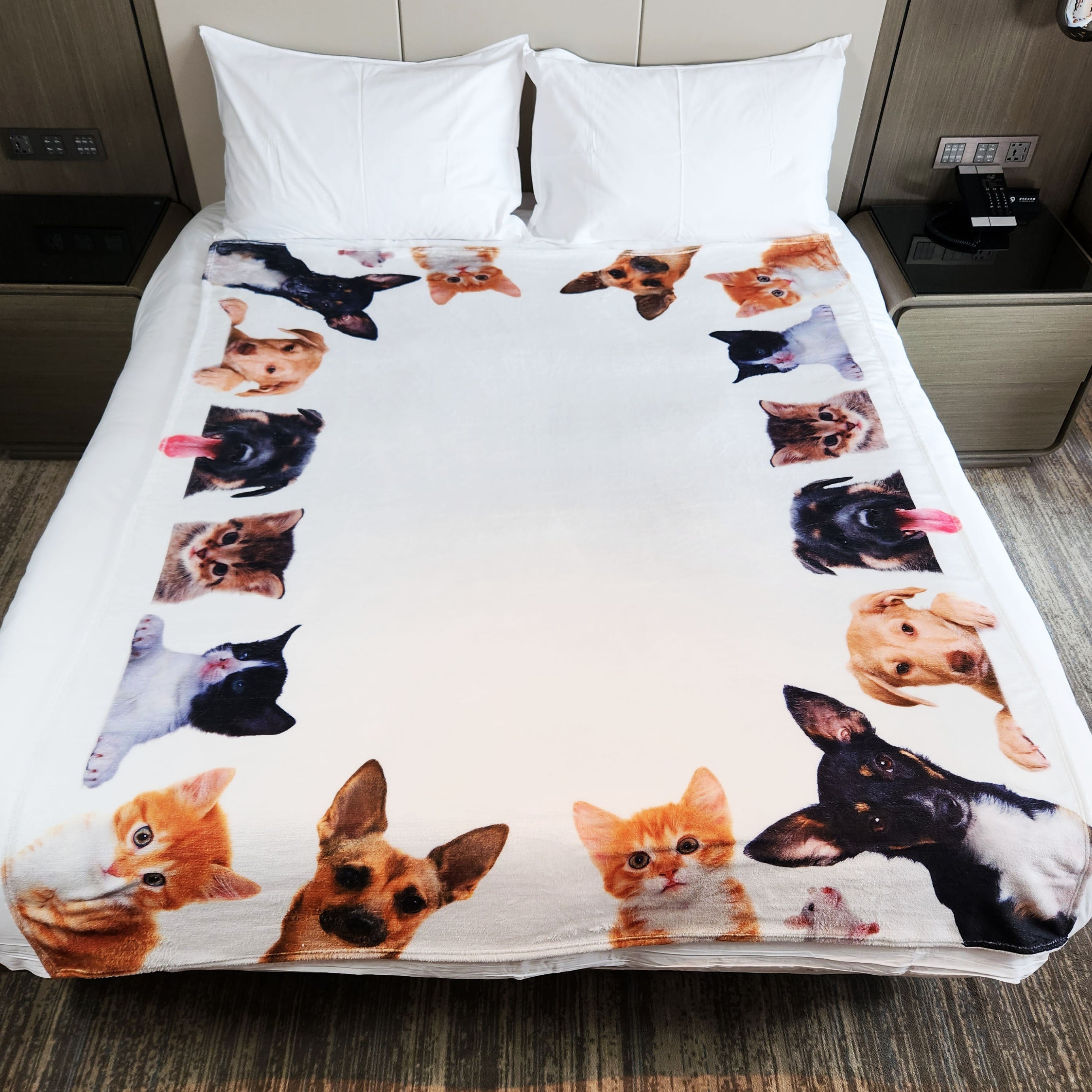 Funny Pet Cat Dog Simulation Print Blanket Warm Flannel for Camping Travel
