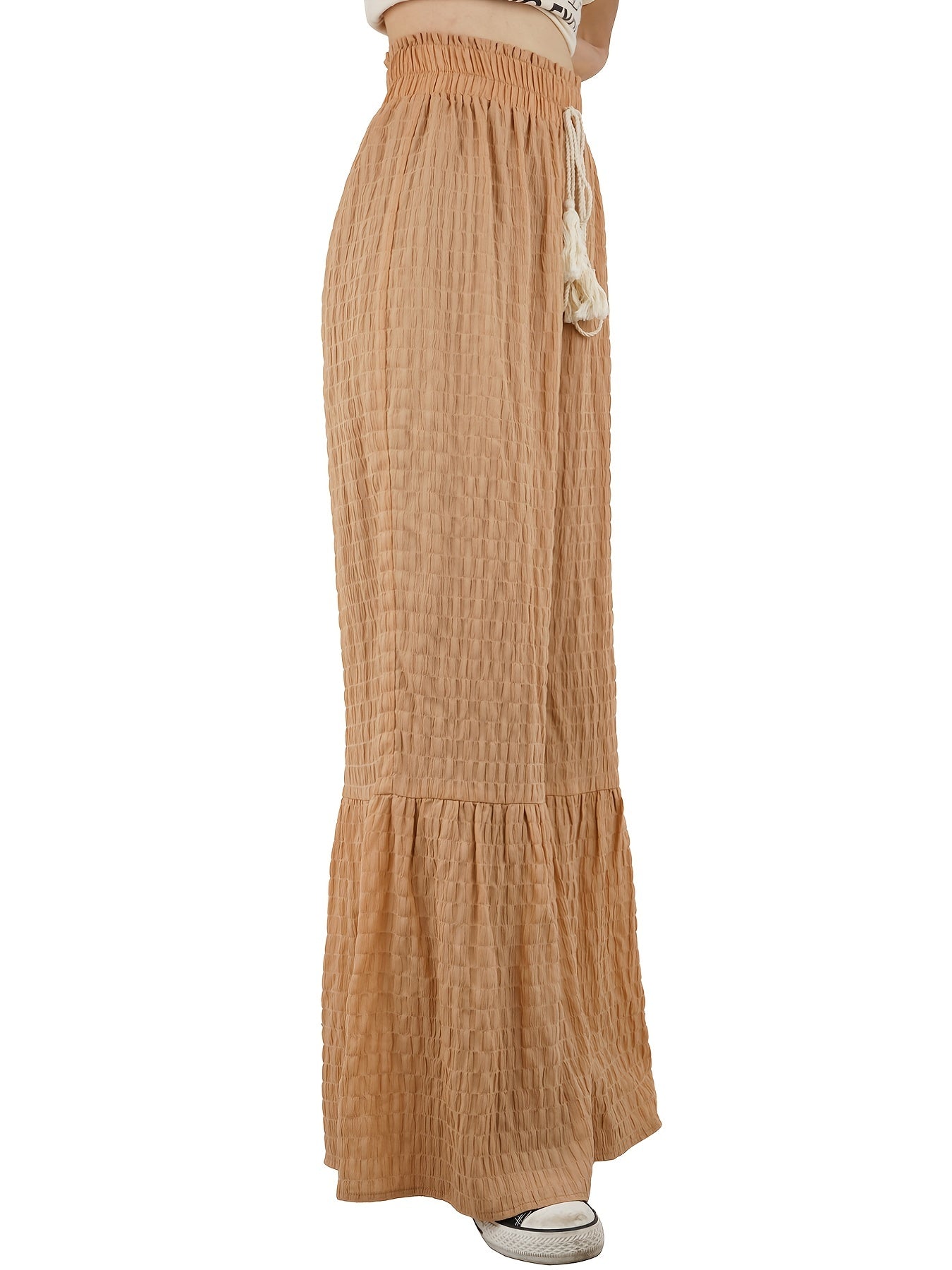 Tassel Drawstring Wide Leg Pants Casual Solid Textured Loose Pants