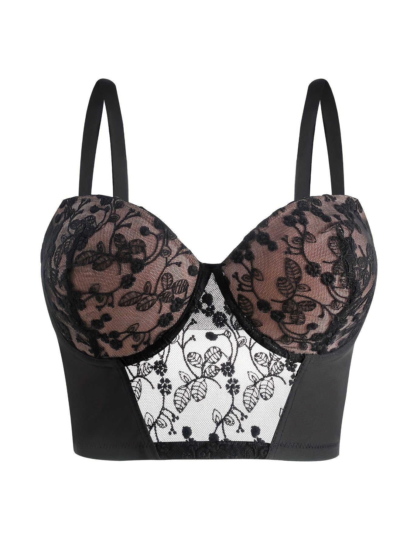 Floral Embroidered Push Up Bra Semi Sheer Bralette