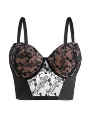 Floral Embroidered Push Up Bra Semi Sheer Bralette