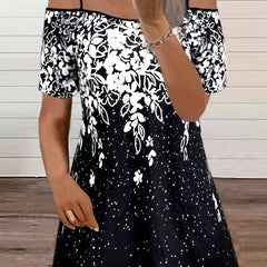 Floral Print Cold Shoulder V Neck Stretch Dress