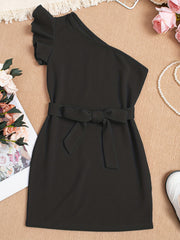 Girls Ruffle One Shoulder Tunic Dress For Party