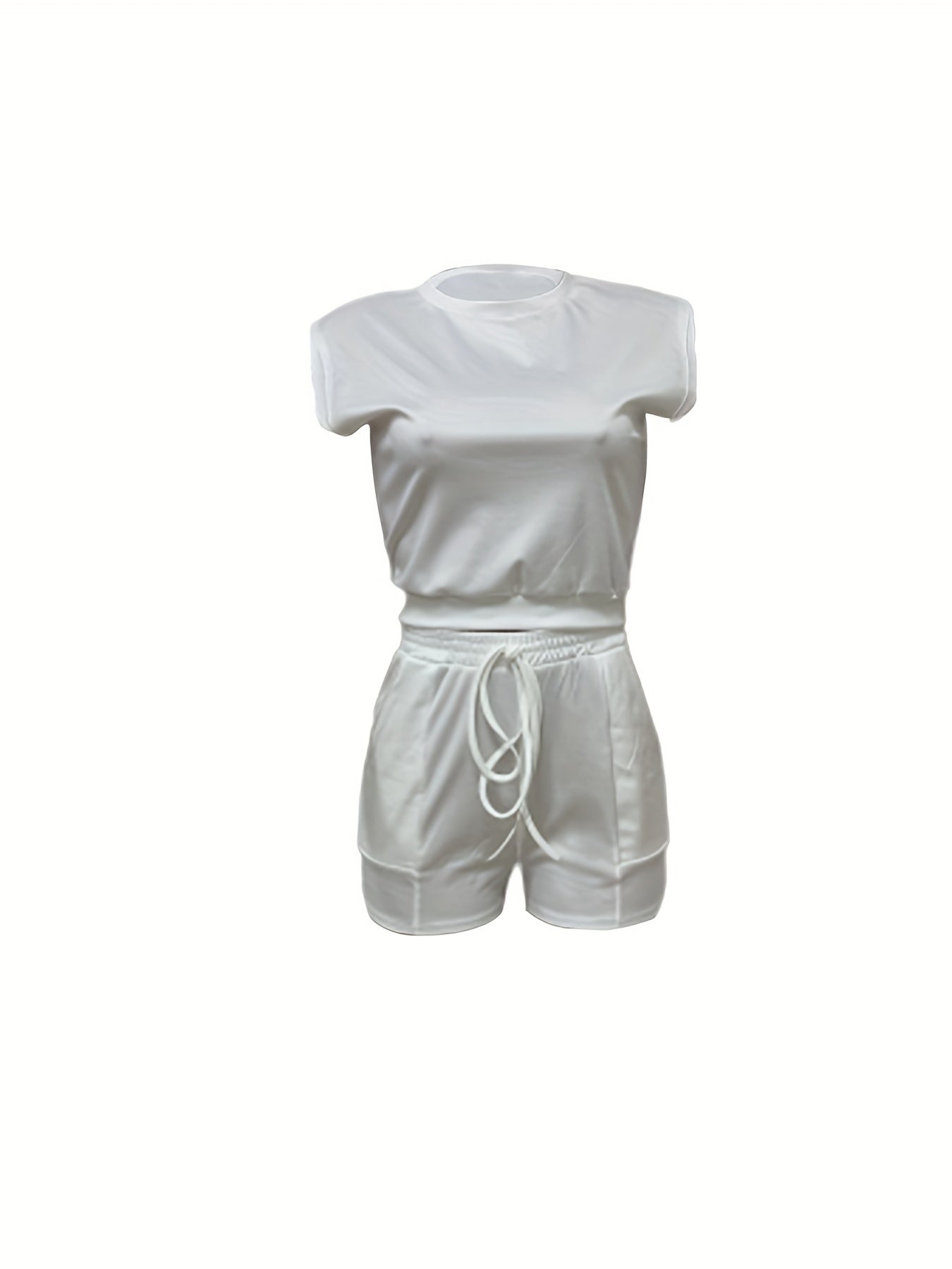 Casual Two Piece Set Solid Sleeveless Crop Top & Drawstring Shorts