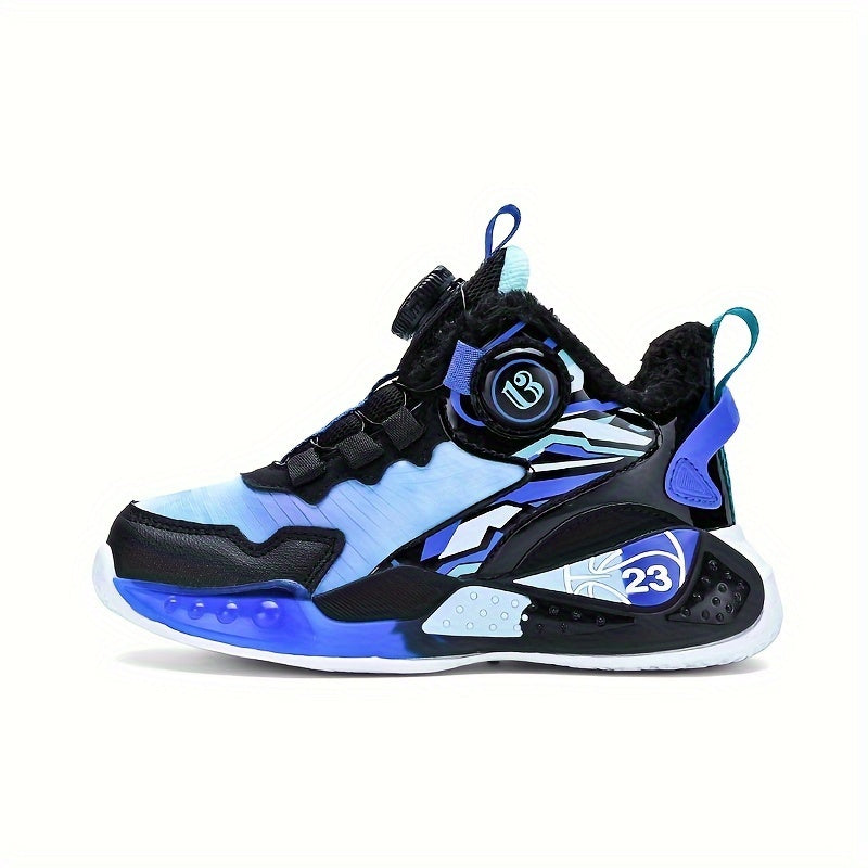 Boy's Basketball Shoes with Rotating Buckle Comfy Breathable Non Slip Sneakers