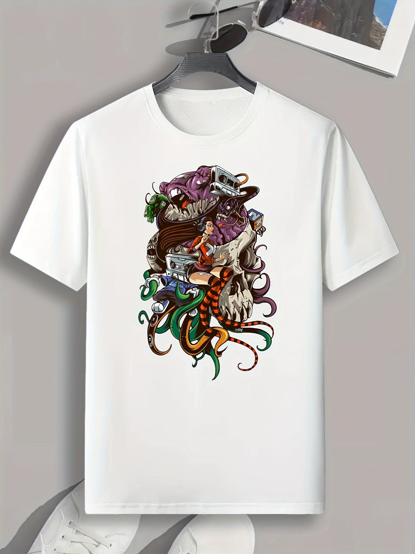 Skull Print Men's Graphic Tee for Summer