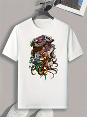 Skull Print Men's Graphic Tee for Summer