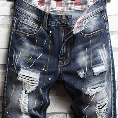 Men's Distressed Denim Shorts Casual Fit Ripped Jeans for Summer