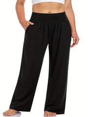 Wide Leg Pants Stretch High Waist Pockets