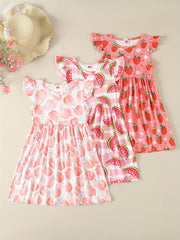 3pcs Girls Fruits Short Sleeve Princess Dress Beach Vacation