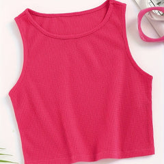 Waffle Solid Tank Top Sleeveless Crew Neck Casual & Comfy Women's Lingerie