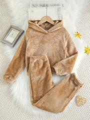Girls Fleece Pajamas Set, Hoodie Top & Pants, Long Sleeve, Warm Lounge