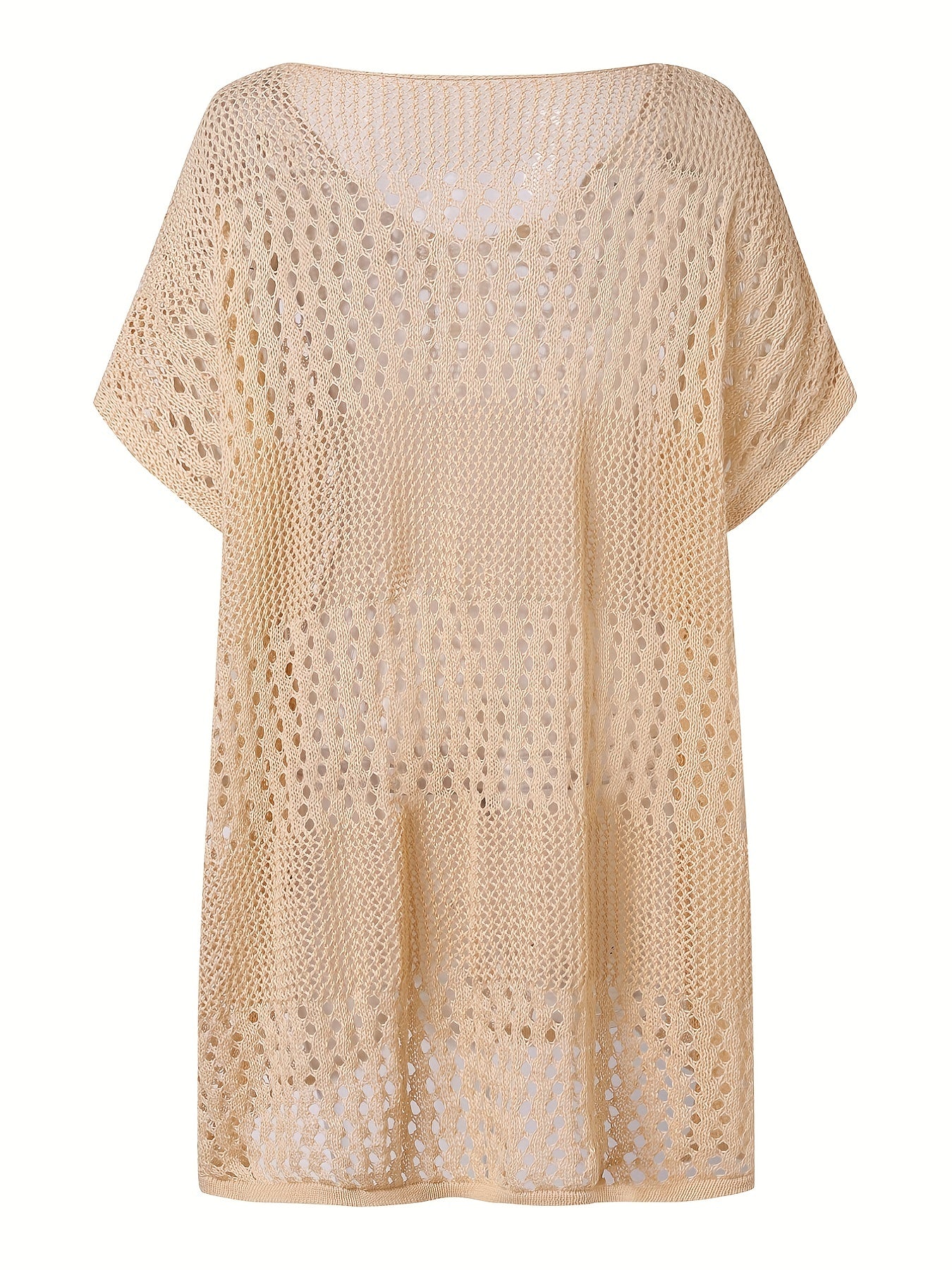 Apricot Crochet Eyelet Hollow Cove Up Dress Shorts Sleeve Solid Vacation Boho