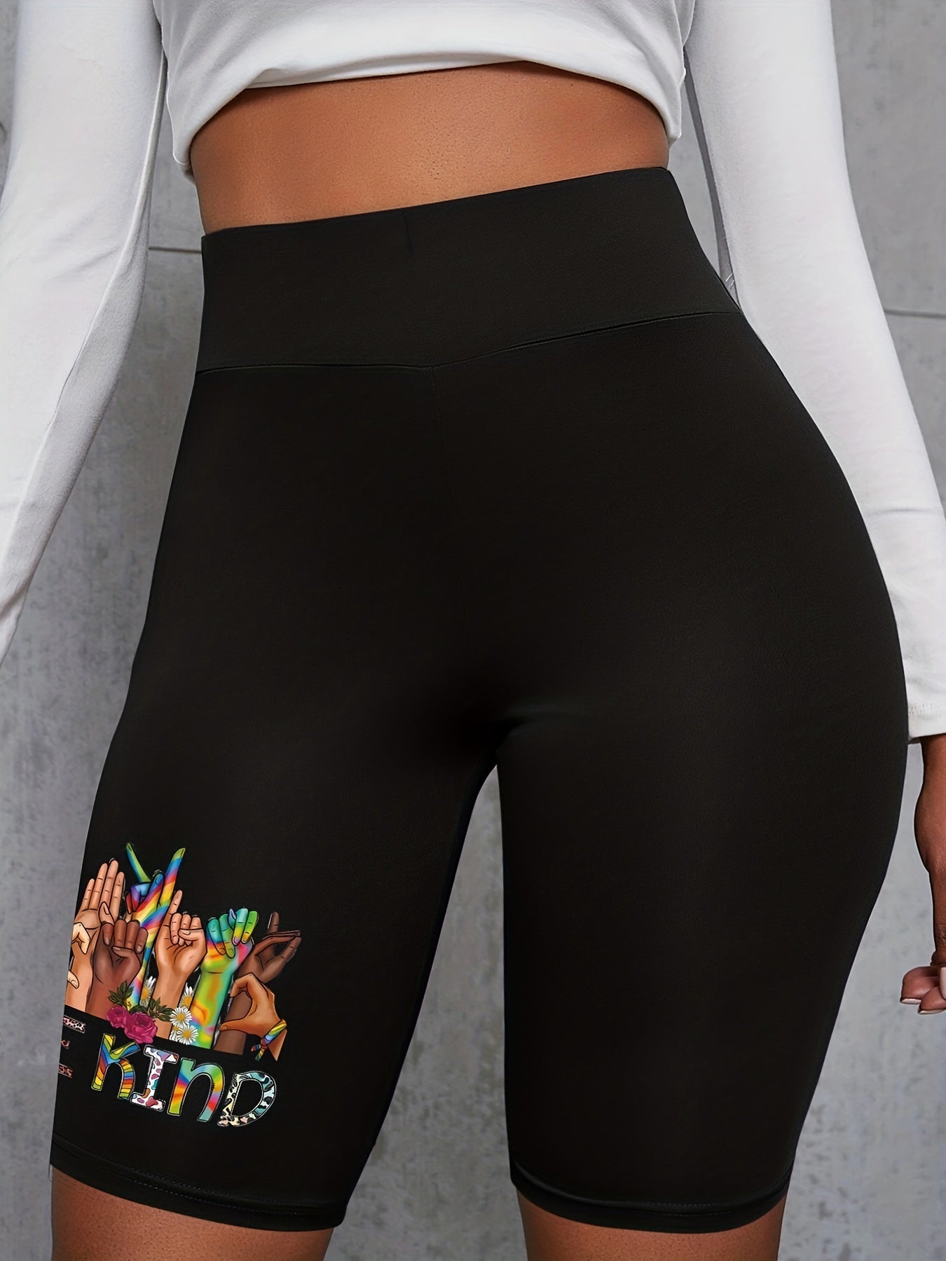 Rainbow Fist Print High Waist Biker Shorts