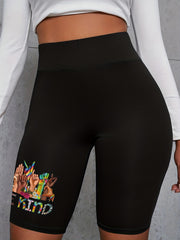 Rainbow Fist Print High Waist Biker Shorts