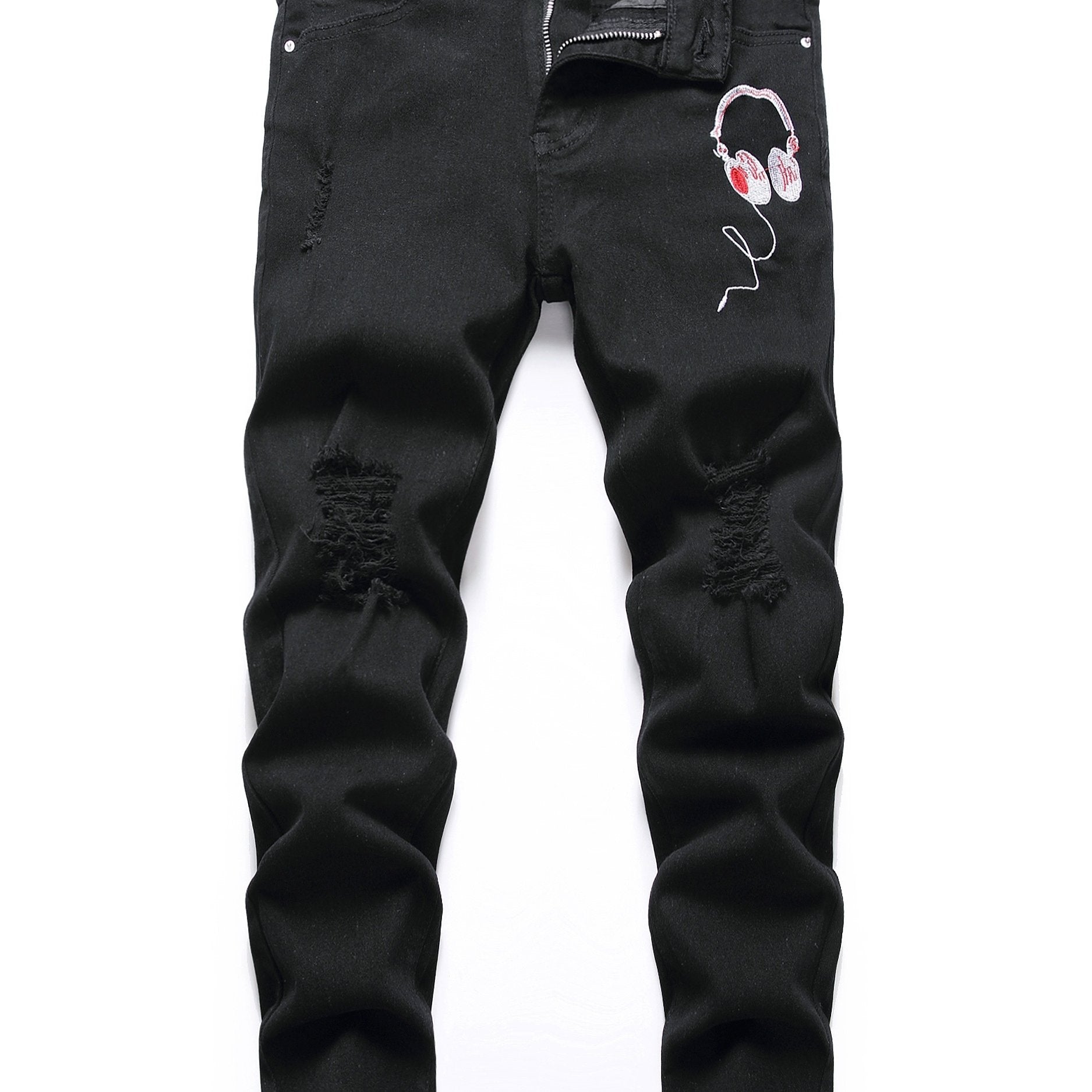Boys Headphone Print Ripped Jeans