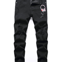 Boys Headphone Print Ripped Jeans