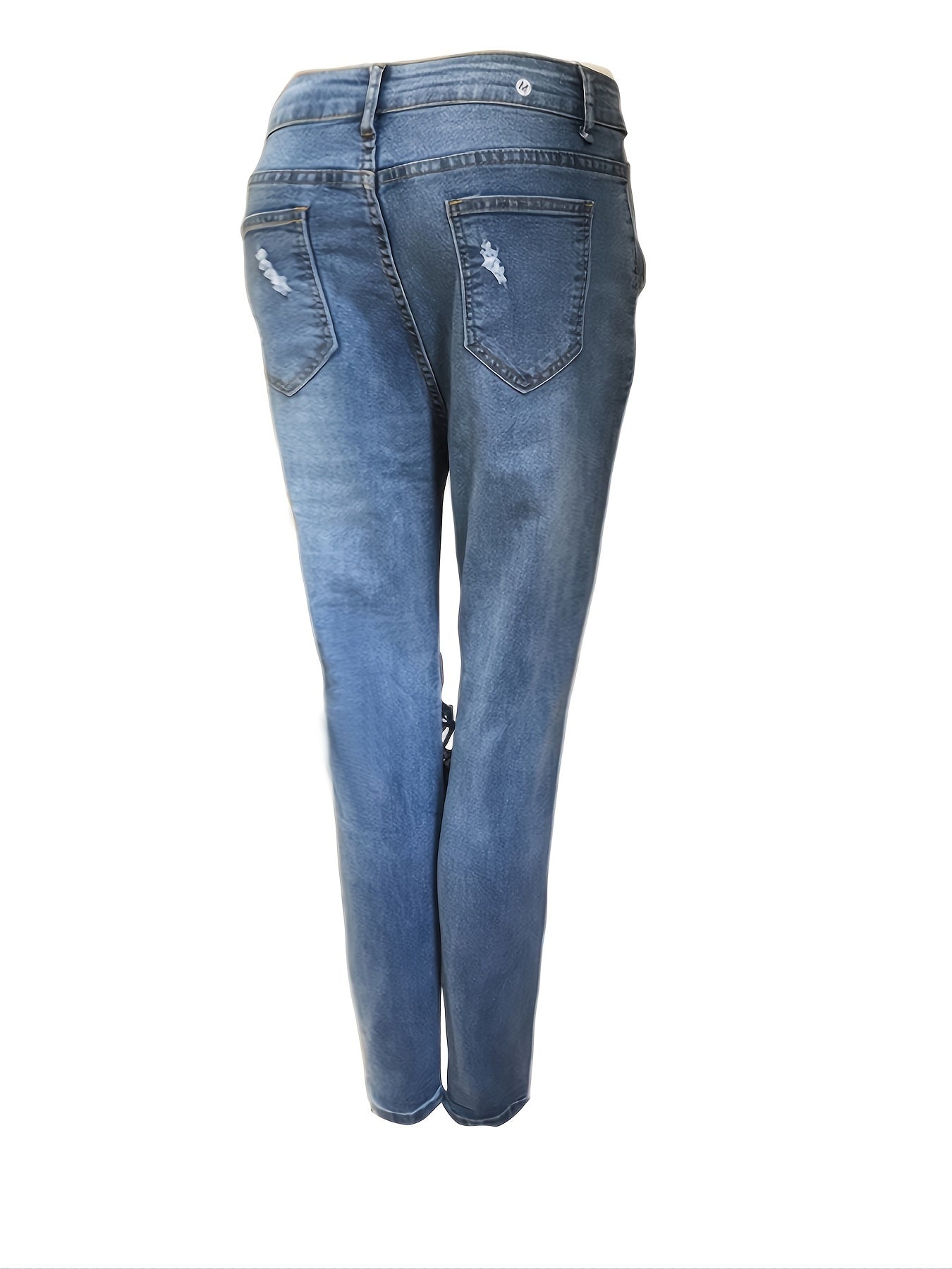 Ripped Holes Skinny Jeans Slim Fit Distressed With Fishnet Stocking Denim Pants