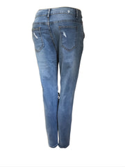 Ripped Holes Skinny Jeans Slim Fit Distressed With Fishnet Stocking Denim Pants