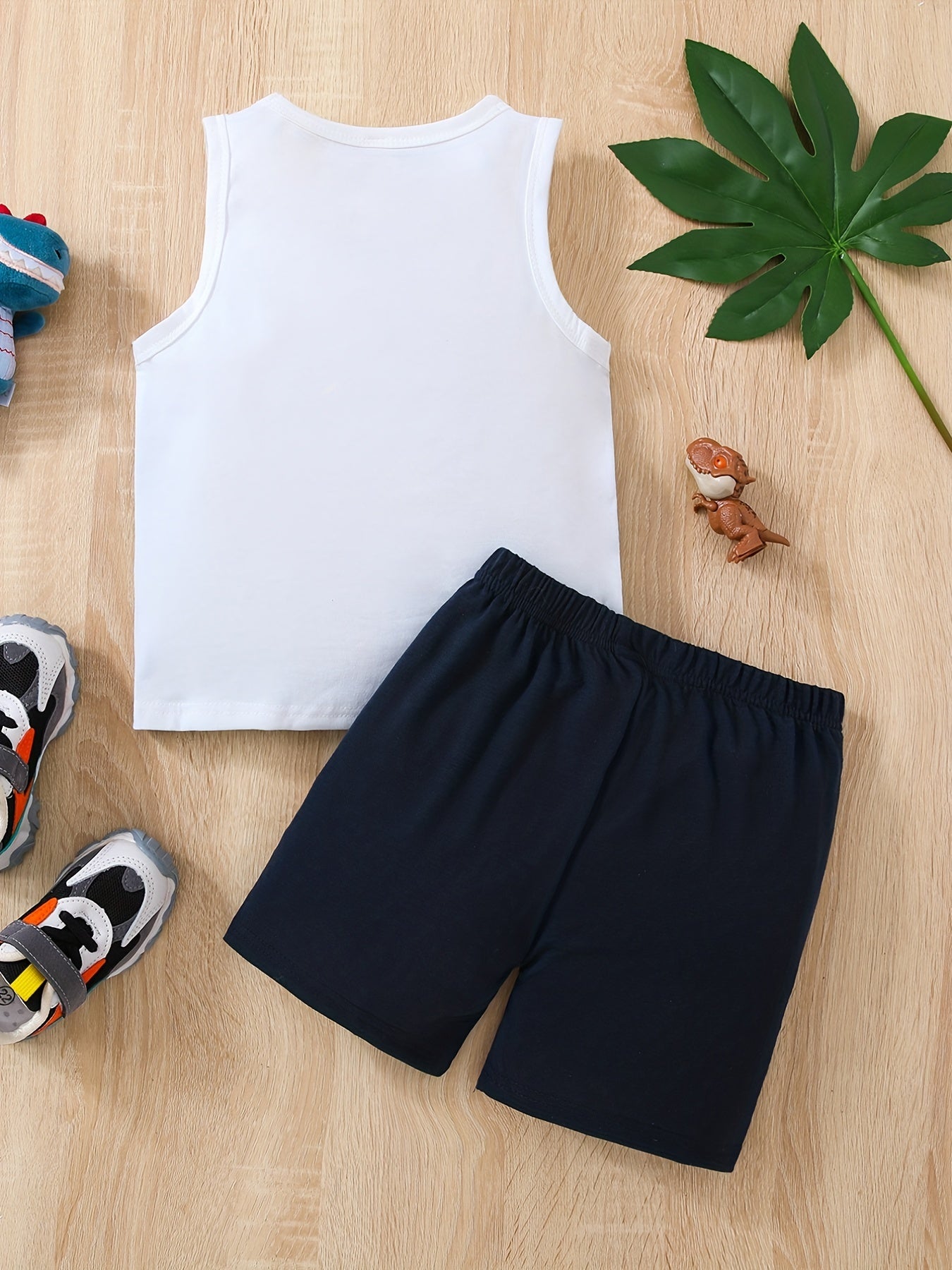 Boys Dino Driving Car Tank Top & Shorts Set