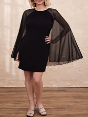Contrast Mesh Split Cape Sleeve Dress