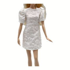 Embossed Petal Puff Sleeve Maxi Dress Supermodel Party Costume