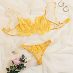 Lacy Trim Semi Sheer Lingerie Set Sexy Women's Underwear
