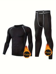 Men's Thermal Underwear Set: Quick Dry Fleece Compression Shirt & Legging