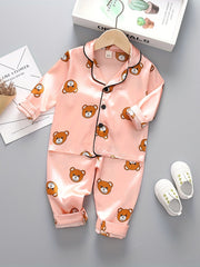 Boys 2pc Bear Print Pajamas Set Long Sleeve Top & Pants Kids Lounge Wear