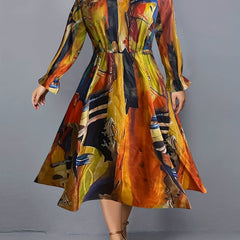 Allover Print Flounce Sleeve V Neck Dress