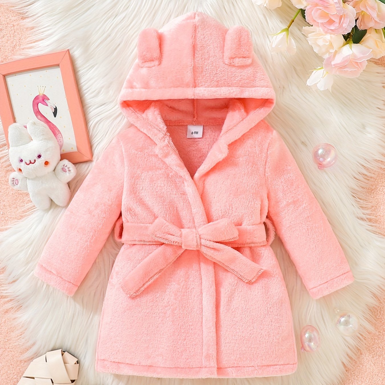 Toddler Baby Girl Soft Plush Robe Hooded Pajamas Coat Sleepwear