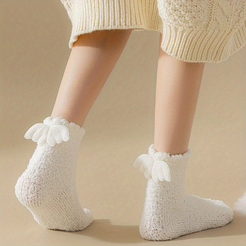2 Pairs Angle Wings Decor Socks Comfy & Fuzzy Warm Socks Women's Stockings