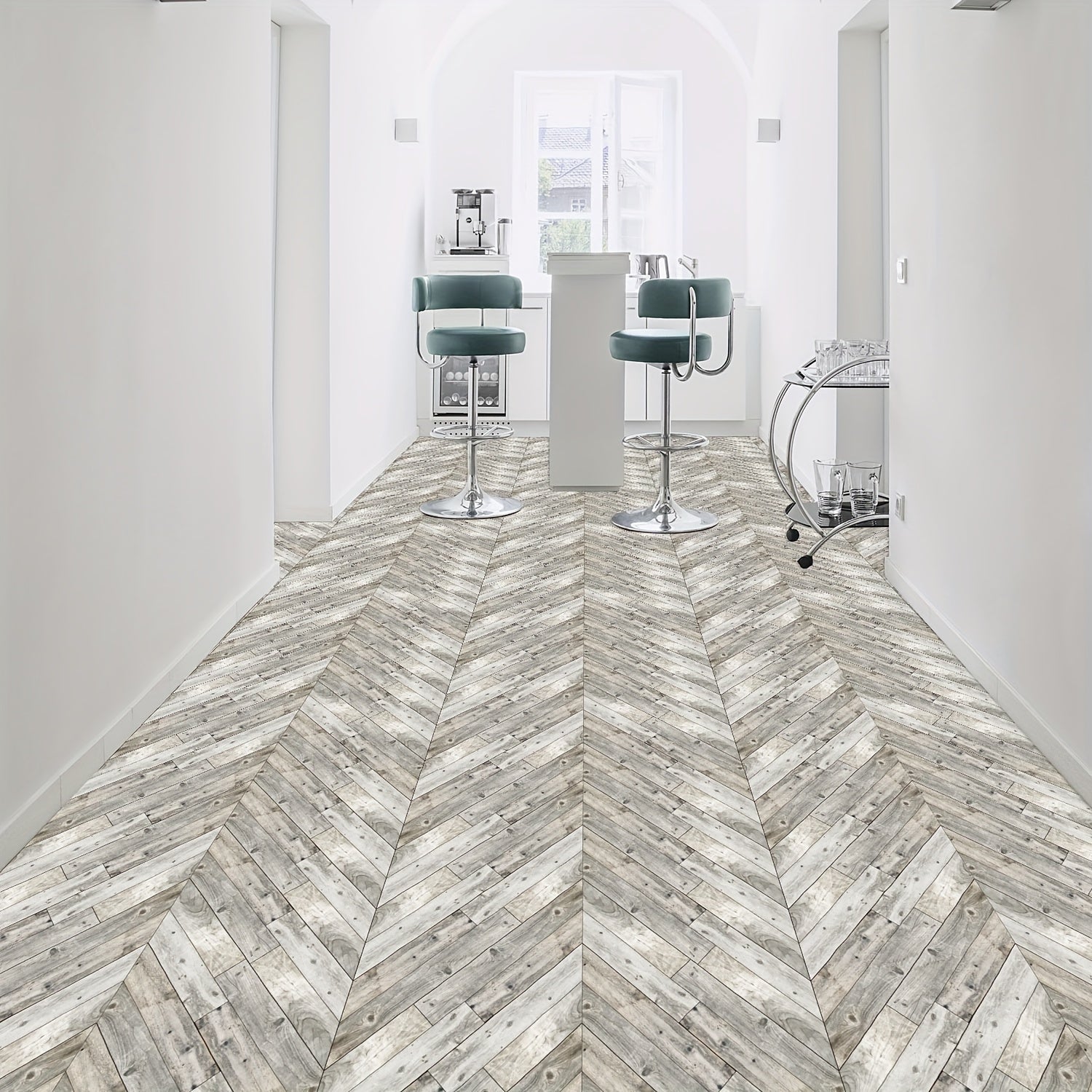 Grey Wood Floor Strips 10pcs Waterproof 15x24cm Coverings for Bathroom Kitchen