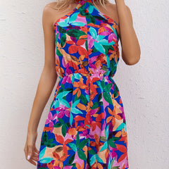Floral Print Halter Neck Romper Jumpsuit Women's Clothing